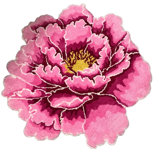 Lonbiaci Rug,3D Peony Thick Flower Carpet Bedroom livingroom Round Rug Bed Soft Parlor Pink Rug