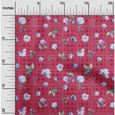 Tissu Viscose Georgette Pomme à Carreauxfeuilles Aquarelle & Fleurs Décor Floral Tissu Imprimé BTY 42 Pouces de Large