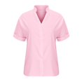 thumbnail image 4 of Hauts pour Femmes de Couleur Unie à Boutons T-Shirts Blouse à Col en V, 4 of 7