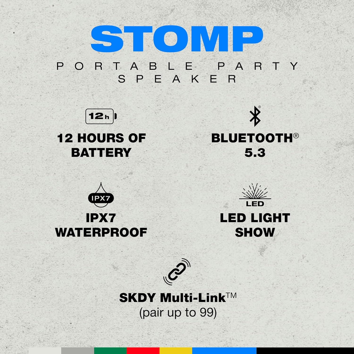 Skullcandy Stomp Haut-parleur Bluetooth – Enceinte portable sans fil étanche IPX7