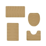 Khaki Foam Bath Mat Set 4 Piece Bathroom Rugs Non Slip Water Absorbent Machine Washable Soft Toilet Mats For Bath Tub Shower Room Floor Mats 16X24 16X20 15X17 Inches