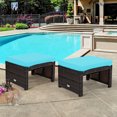 thumbnail image 3 of Patiojoy 2 PCS Outdoor Wicker Ottoman Patio Rattan Furniture Metal Footrest Seat Square Footstool with Cushion Turquoise, 3 of 8