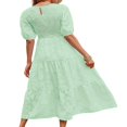 thumbnail image 3 of EIMELI Femmes Été Soufflé Manches Robe Smoked Floral en Vrac Robe Haute Taille Dentelle Floral Étagé Midi Robe Bleu Ciel XL, 3 of 4