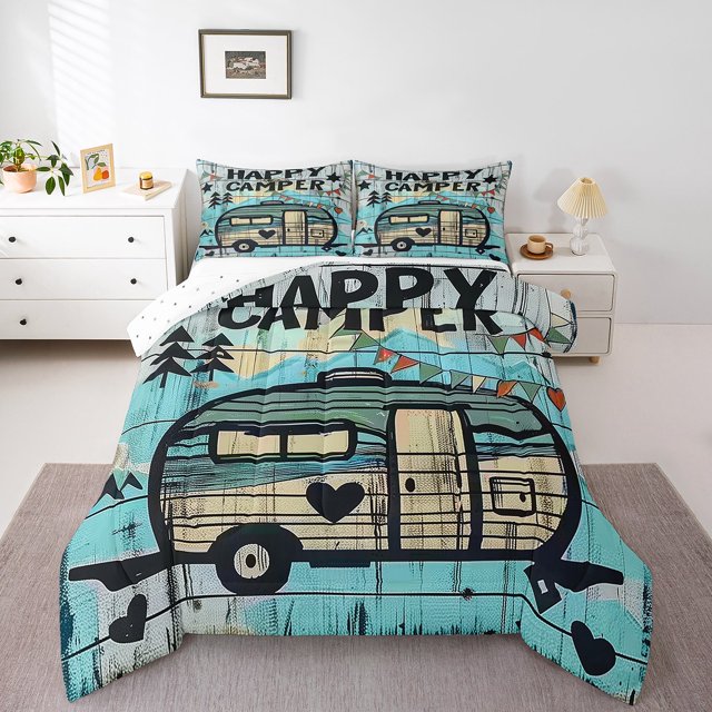 Erosebridal Ensemble de Literie Camping Heureux Simple, Couette Véhicule Récréatif, Décoration de Chambre Vintage, Réversible, Léger, 2 Pcs