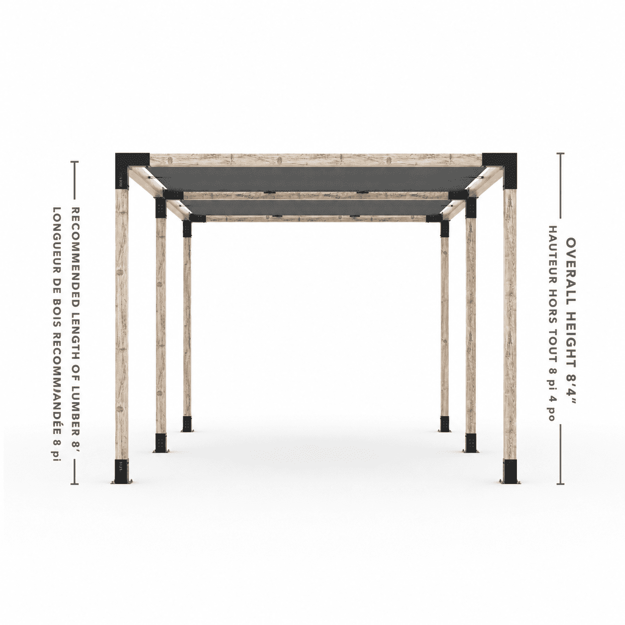 Toja 8' X 24' Double Pergola Kit With 2 Shade Sails For 4X4 Wood Posts