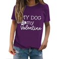 thumbnail image 2 of Tittly T-Shirts pour Femmes T-Shirts Graphiques Saint-Valentin Mon Chien Est Mon Valentin Imprimé Chandail Décontracté Imprimé Col Rond T-Shirt Chandail pour Femme T-Shirt T-Shirts Chemises Hauts pour Femmes Violet TTG, 2 of 8