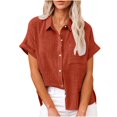 thumbnail image 1 of Ichuanyi Womens Cotton Button Down Shirt Casual Short Sleeve Loose Fit Collared Linen Work Blouse Tops with Pocket, 1 of 7