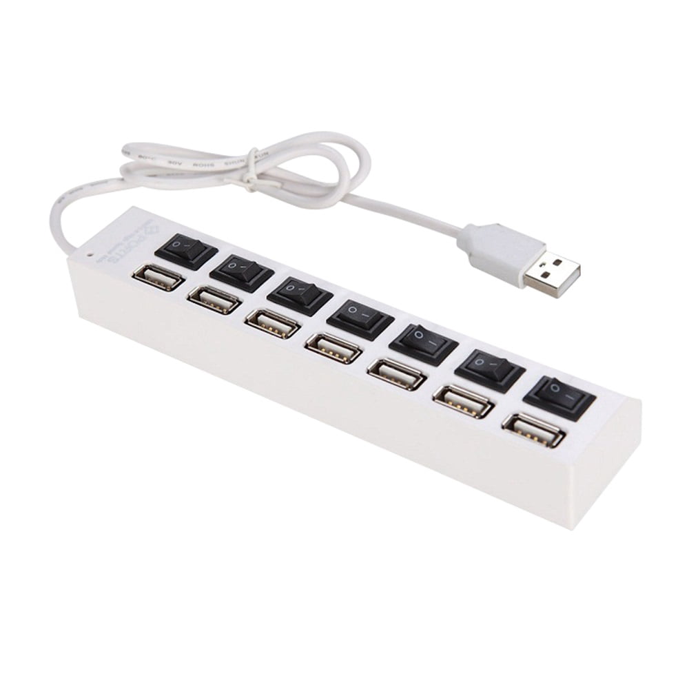 7 Ports USB Hub Splitter with On/Off Switches Long Cord