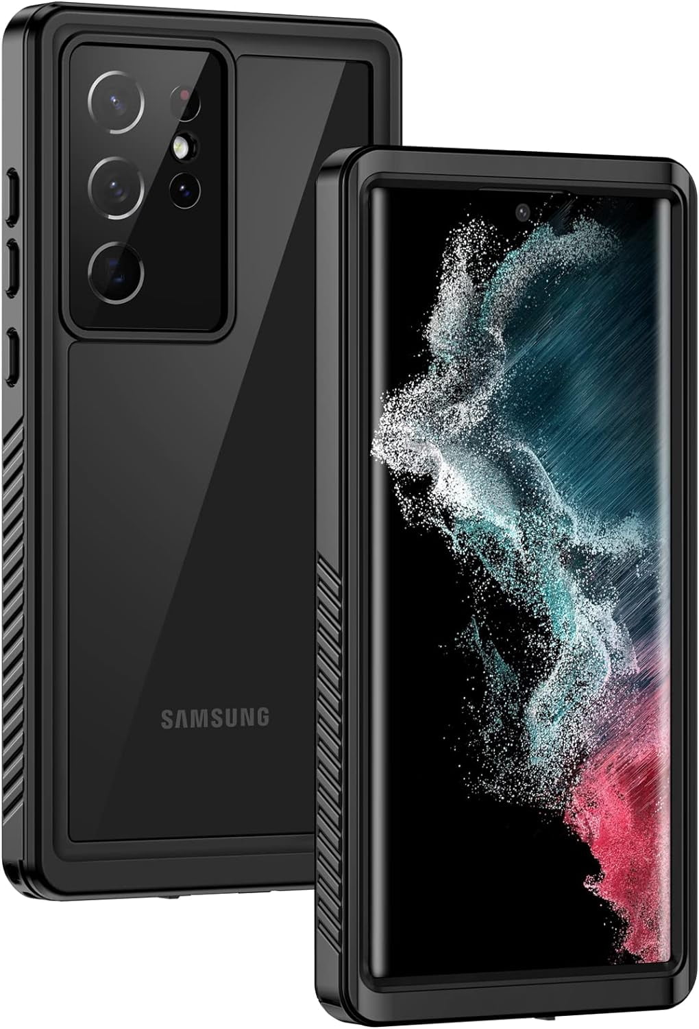 MYKOMI Samsung Galaxy S22 Ultra Waterproof Phone Case, IP68 Dustproof, Built-in Screen Protector, Rugged Full Body Shockproof Protective Cover for Galaxy S22 Ultra 5G 6.8 Inch, Black/Clear