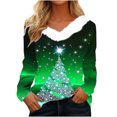 thumbnail image 1 of Birdeem T-Shirt de Noël en Peluche Imprimé pour Femmes Col en V Patchwork Manches Longues Ajusté, 1 of 1