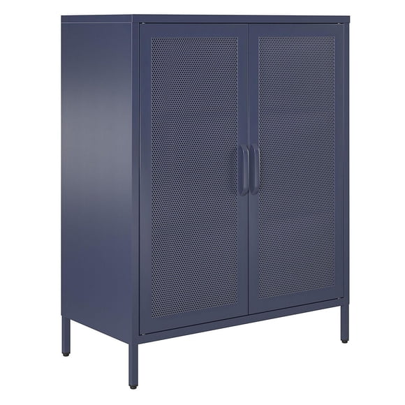 Meuble décoratif à 2 portes Channing de Novogratz, portes en maille métallique, bleu marine