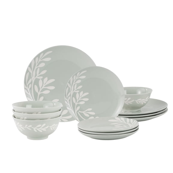 Mainstays Emelie Green 12-Piece Stoneware Dinnerware Set