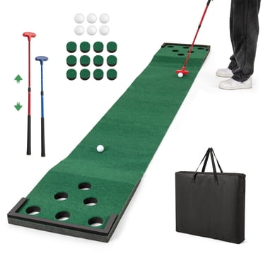 Gymax Ensemble de Jeu de Putt de Golf 11 Pi Intérieur Extérieur Tapis Vert Puttin0g pour Cour Arrière