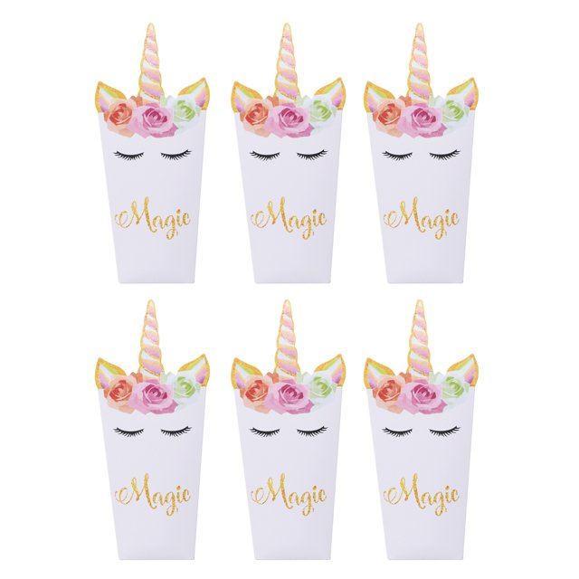 MasteelfCA 24Pcs Decorative Popcorn Snack Boxes Premium Paper Rainbow Unicorn Pattern Candy Treat Boxes Popcorn Container for Baby Shower Birthday Party