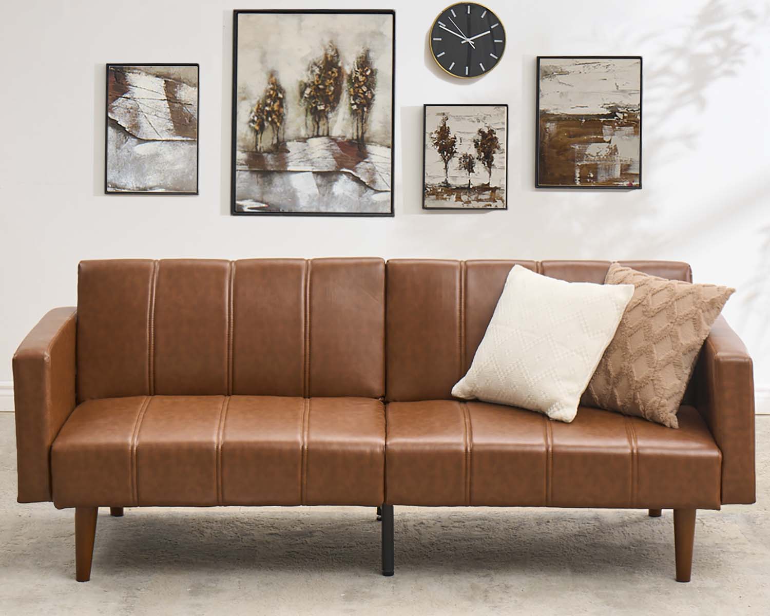 BeesClover 75" Futon Sofa Bed, Mid-Century Modern Futon Couch, Convertible Sleeper Sofa with Adjustable Backrest, Loveseat, Small Sofa with Side Pockets, PU Leather Sofa Couch for Living Room