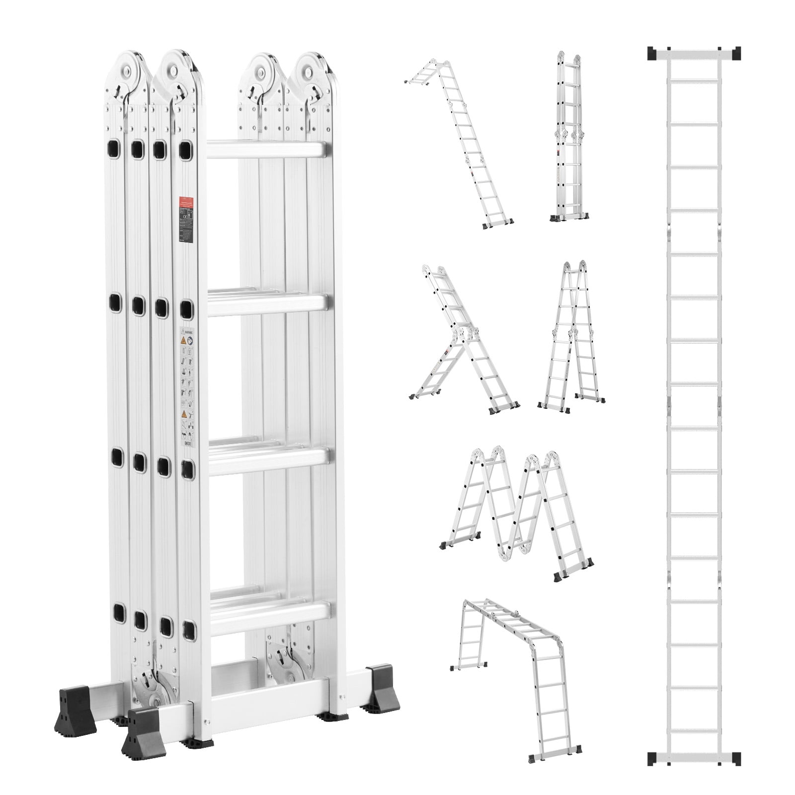 KFFKFF Multi-Purpose Folding Ladder, 7-in-1 Tall Extension Step Ladder, A Frame 4 Step Telescoping Ladder, 15.5ft Reach Height Heavy Duty Adjustable Ladder, 330 lbs Capacity