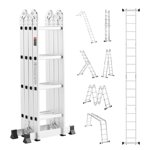 KFFKFF Échelle à pliage multi-usages, 7-in-1 Échelle d'extension de grande portée, un cadre 4 Échelle de télescopage, 15.5ft Échelle réglable de la hauteur d'accès, 330 Capacités