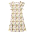 thumbnail image 4 of EGNMCR Robe à Manches Courtes à Col Rond Robe d'Été pour Enfants Imprimée à Manches Plissées à Double Couche pour Enfants de 5 à 14 Ans Robe, 4 of 7