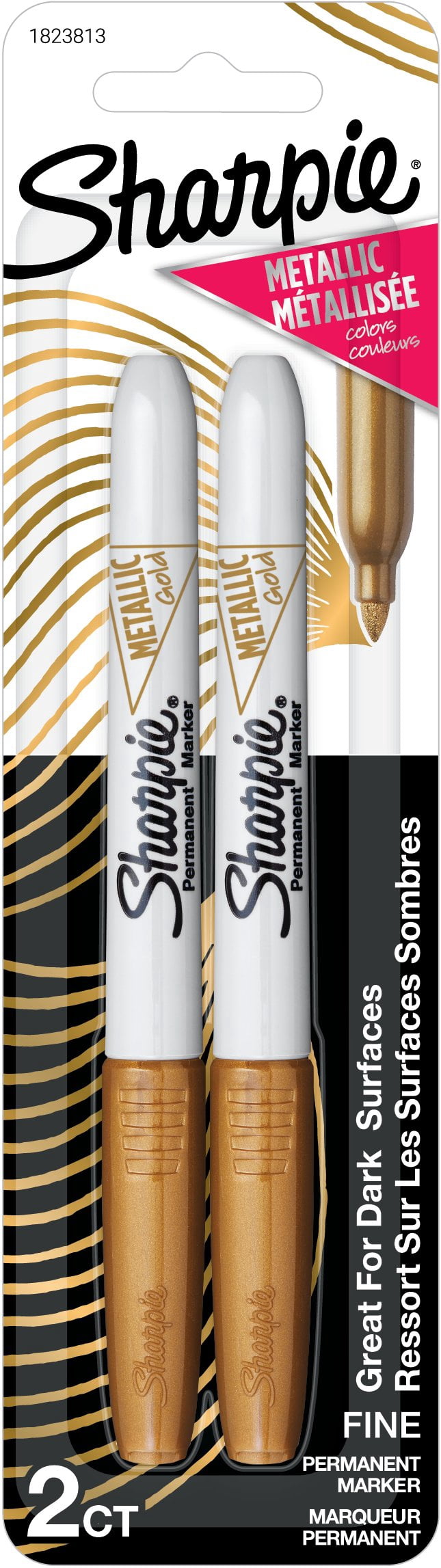 Marqueurs permanents métalliques Sharpie, pointe fine, or, 2 unités