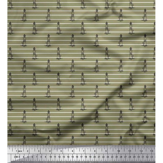 Soimoi Poly Georgette Fabric Stripe & Light House Shirting Decor Fabric Printed Yard 52 Inch Wide
