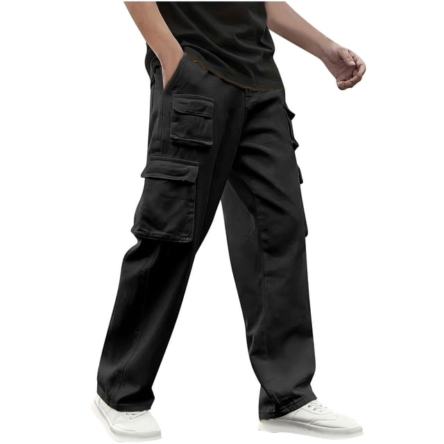 WRKEKC Casual Pants for Men Spring Fall Trendy Solid Color Drawstring Elastic Waist Long Pants for Daily Casual Gym Outings Dynamic Wear