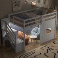 thumbnail image 2 of Twin Size Loft Bed with Storage Staircase and Window, With LED Light, White, 2 of 11