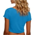 thumbnail image 5 of VSSSJ Hauts Courts pour Femmes Manches Courtes Col Rond Extensible Chandail Décontracté Ajusté Uni Confortable Été Basique T-Shirts Courts Bleu Ciel Taille Unique, 5 of 5