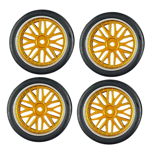 Milaget 4 Pack RC Car Rims And Tires Tires 32mm Diameter Repalces for 1:18 Scale Yellow
