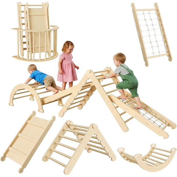 Ourlova Ensemble d'Escalade Pliable 8 en 1 en Triangle, Aire de Jeux Intérieure, Gymnases Jungle pour Tout-Petits 1-3, Grimpeur pour Bébé, Cadeau de Noël pour Enfants