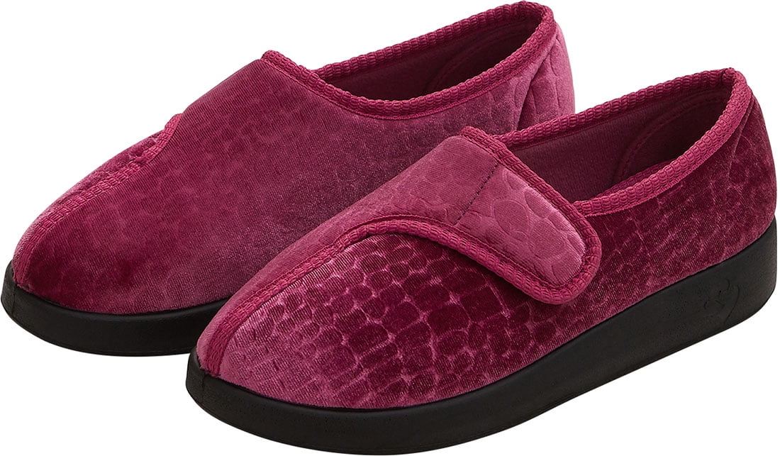 Silverts Women Extra Wide Easy Closure Jewel Slippers, 10, Rose