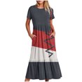 thumbnail image 1 of FAIWAD Robe à Manches Courtes pour Femme Grande Taille, à Blocs de Couleur, Robe d'Été Décontractée, Fluide, Coupe Trapèze, avec Poches, 1 of 4
