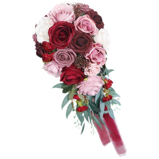 ziyahi Elegant Wedding Bouquets for Bride Waterfall Shape Handmade Decor Red