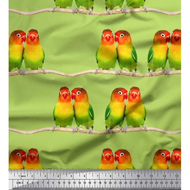 Soimoi Poly Georgette Fabric Branch & Colorful Parrot Bird Decor Fabric Printed Yard 42 Inch Wide