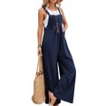 thumbnail image 1 of Innerwin Bib Overalls Wide Leg Women Romper Holiday Solid Color Boho Jumpsuits Navy Blue L, 1 of 2