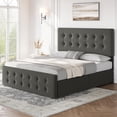 thumbnail image 3 of Bed Frame with 4 Storage Drawers and Adjustable Headboard, Upholstered Mattress Foundation with Skin-Frienly Linen, No Box Spring Needed, Dark Grey (Full), 3 of 9