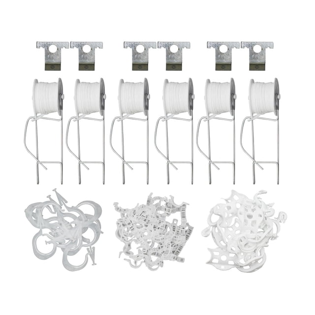 Canopia by Palram Trousse Pro de Treillis Comprenant six Crochets Roulants en Métal avec des Bobines de Ficelle Blanches, six Supports de Montage Galvanisés et Trois types de Pinces de support en Plastique Blanc pour Tomates, Concombres et Courgettes, Disposés sur un Fond Blanc pour le Soutien des Cultures de Vignes de Jardin.