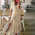 thumbnail image 2 of Penkiiy Robe d'Été Boho pour Femmes 2024 à Manches Courtes à Volants avec Franges, Col en V, Volantée, Ligne A, Maxi, m Jaune, 2 of 7