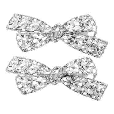 KAKOWELY decorative shoe buckles 1 Pair Bow Shaped Shoe Clips Bowknot Shoe Buckles Rhinestones Shoe Jewelry Metal High Heels Decorations For Wedding Flats Sandals Pumps