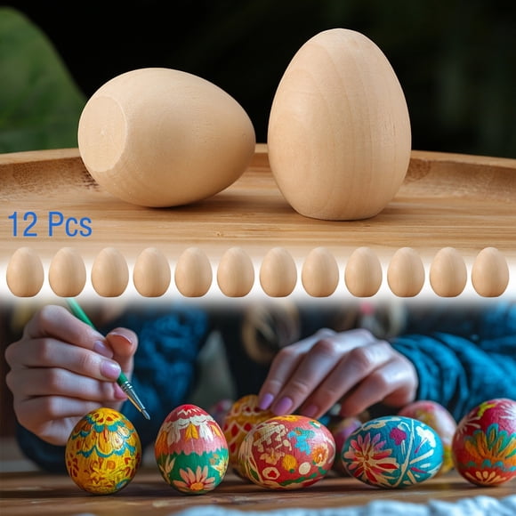 Gifts for Kids! Suncoda Toys, Wooden Easter Eggs Diy Kit Unfinished Natural Wood Eggs for Painting Decorating and Holiday Crafts 1.81X1.38 Inch