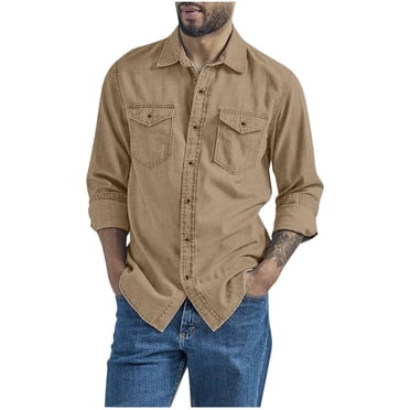 hotojiny Chemise en Denim pour Homme Tendance à Manches Longues, Chemises Boutonnées avec Deux Poches, Style Jean, Chemises de Travail pour Hommes