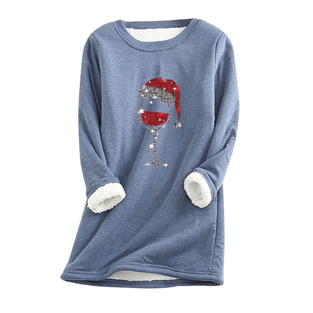 IROINID Liquidation Chandail en Molleton de Noël pour Femmes Manches Régulières Automne Hiver Ample Vacances Détente Col Rond, Bleu