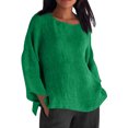 thumbnail image 1 of Tnhcen Chemise Décontractée pour Femme en Mélange Coton-Lin d'Automne à Col Rond, Manches 3/4 - Grande Taille, Hauts d'Automne Confortables P-5TG, 1 of 6