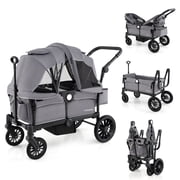 Gymax Wagon Stroller for 2 Kids Push Pull Double Stroller w/ Adjustable Handle Gray