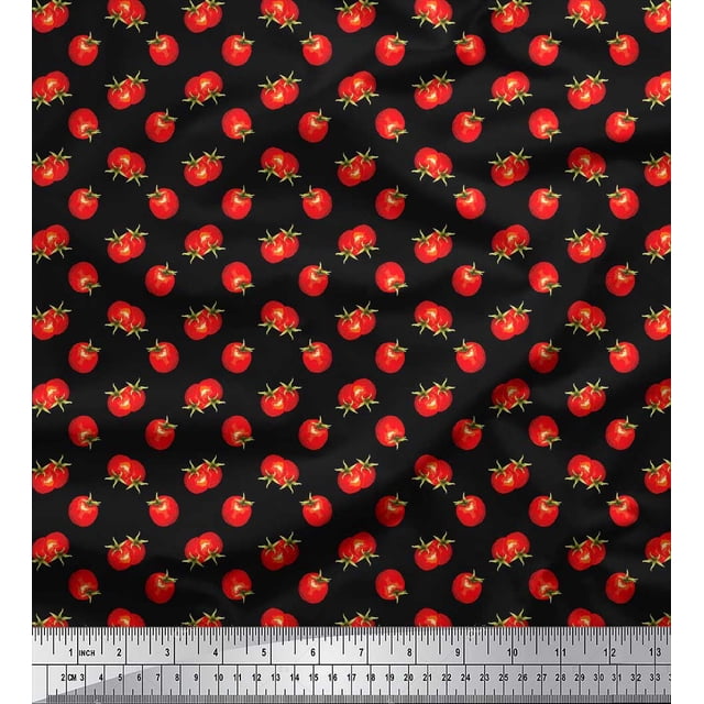 Soimoi Black Rayon Fabric Tomato Vegetable Print Sewing Fabric Yard 56 Inch Wide