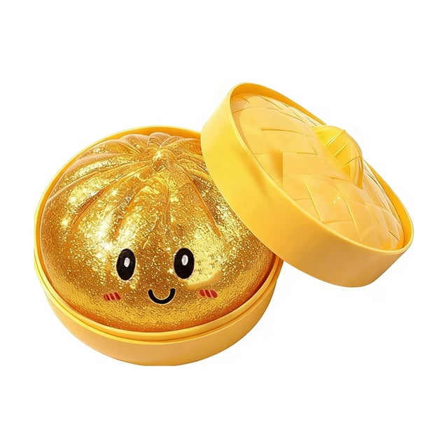 Squishy Fidget Stress Ball Sensory ,Soft Slow Rising Squeeze Fidget Stress Relief ,Glitter Dumpling Dumplings Sensory Stress Relief Toy for Adults Gold