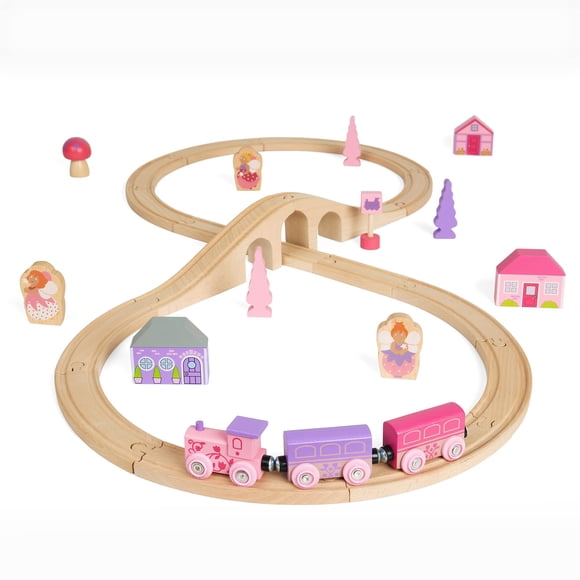 Bigjigs Rail Fairy Figure of Eight Train Set - 35pc Pink Wooden Railway, Toy Trains & Accessories, Princess Toys for Kids, Compatible with Most Other Rail Brands, 3 Y