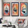 thumbnail image 1 of Designart « Vintage RMS Titanic Postal Stamp II » Bateau Ensemble d'Art Mural Encadré de 3 - Ensemble de Cadres Modernes Rouges pour Mur de Galerie pour Déco Maison, 1 of 6