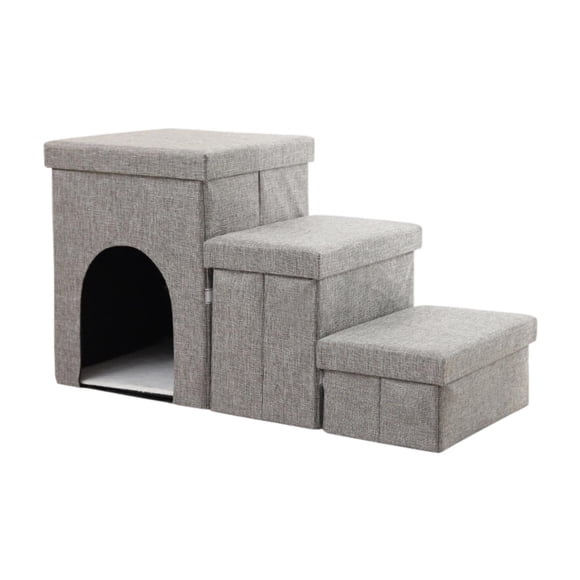 Bunblic Dog Stairs Cat Bed 3 Step Foldable Pet Stairs Comfortable Ramp with Storage and Condo for Couch Puppy Indoor Chair Small Dogs