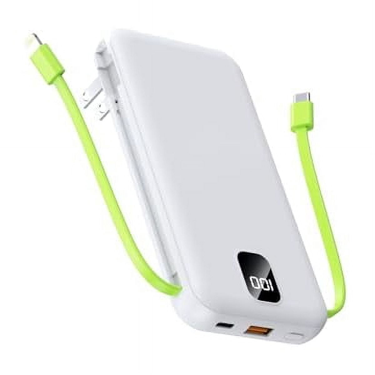 Portable Charger with Built-in Cables & AC Wall Plug 10000mAh Power Bank Fast Charging USB C for iPhone Samsung Android Phone External Battery Pack Travel Must Have Accessories(White)