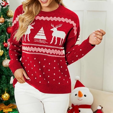 Aboser Chandail de Noël pour Femmes, Chandail Tricoté à Motif d'Arbre de Noël, Manches Longues, Col Rond, Hauts Tricotés, Chandail Décontracté pour les Fêtes de Noël, Cadeaux de Noël